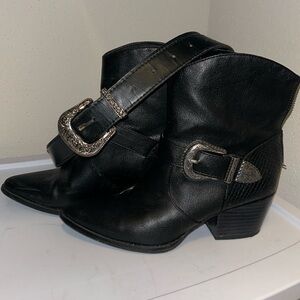 Pointed Black Cowboy Bootie with Western Belt